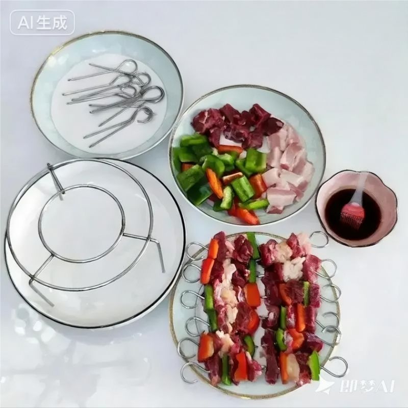 Air Fryer Grill & Rack Set Grill Gridiron Home Griller BBQ Grill Barbecue Grill Veggies Rust Proof Stainless Steel Skewer Rack 24pcs Skewer Grill Hanging Circular Oven Grill Rack Meet Beef Chicken