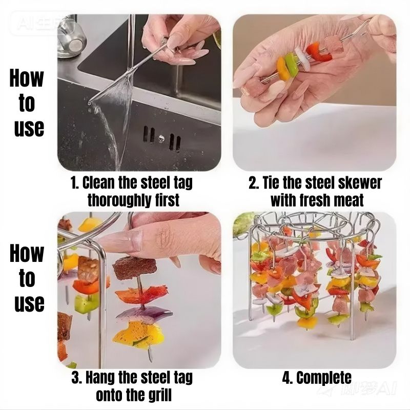 Air Fryer Grill & Rack Set Grill Gridiron Home Griller BBQ Grill Barbecue Grill Veggies Rust Proof Stainless Steel Skewer Rack 24pcs Skewer Grill Hanging Circular Oven Grill Rack Meet Beef Chicken