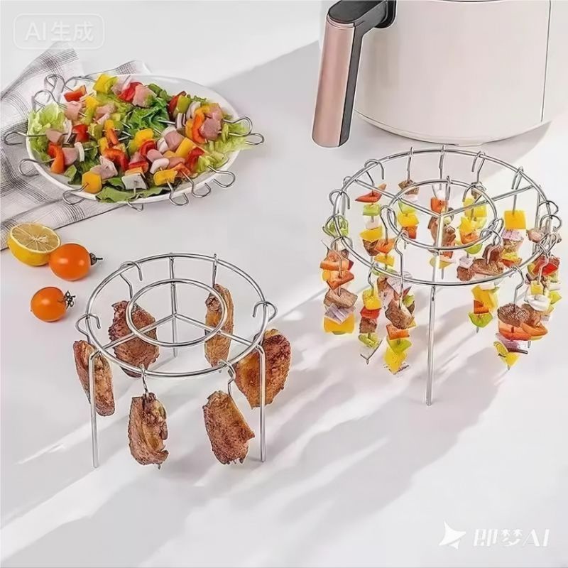Air Fryer Grill & Rack Set Grill Gridiron Home Griller BBQ Grill Barbecue Grill Veggies Rust Proof Stainless Steel Skewer Rack 24pcs Skewer Grill Hanging Circular Oven Grill Rack Meet Beef Chicken