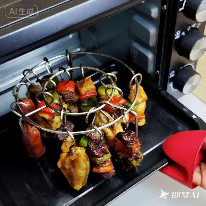 Air Fryer Grill & Rack Set Grill Gridiron Home Griller BBQ Grill Barbecue Grill Veggies Rust Proof Stainless Steel Skewer Rack 24pcs Skewer Grill Hanging Circular Oven Grill Rack Meet Beef Chicken