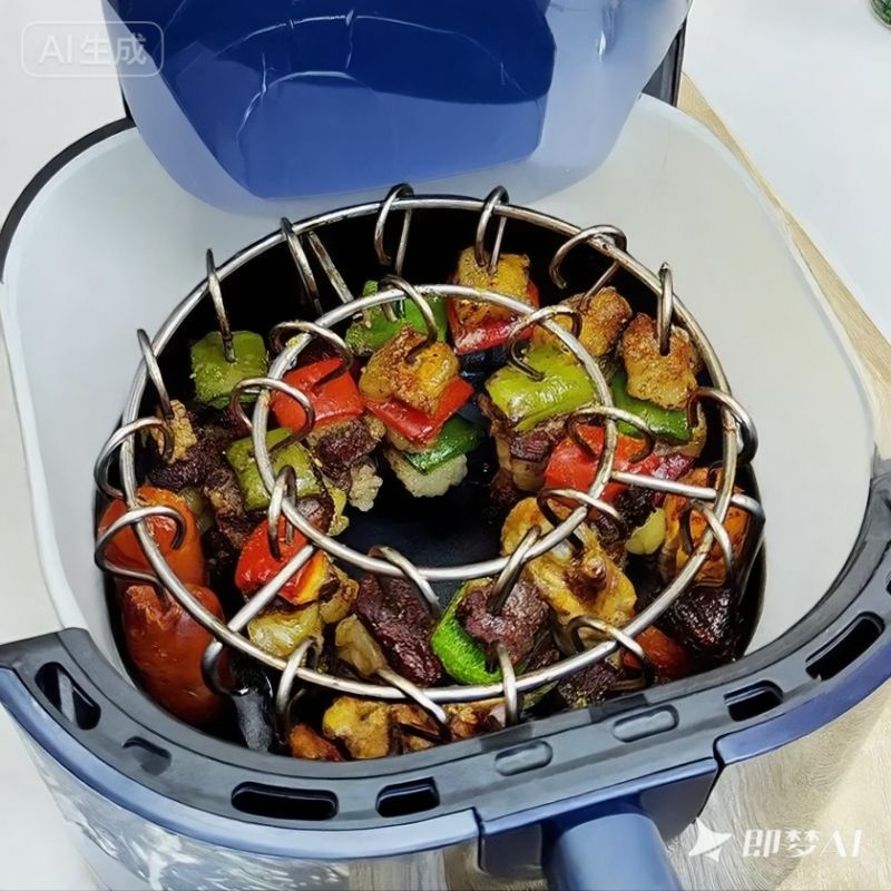 Air Fryer Grill & Rack Set Grill Gridiron Home Griller BBQ Grill Barbecue Grill Veggies Rust Proof Stainless Steel Skewer Rack 24pcs Skewer Grill Hanging Circular Oven Grill Rack Meet Beef Chicken