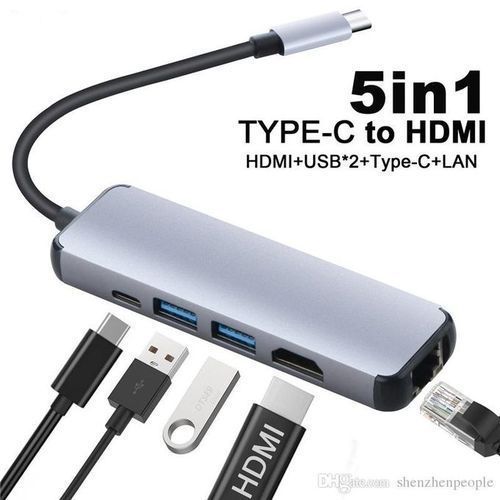 USB RJ45 Ethernet Port USB C PD Charging Multiport Adapter 5 IN 1 Type C To HD