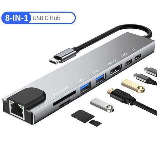 8-IN-1 USB C Hub Type-C Docking Station Multiport Adapter with 4K HD RJ45 Ethernet USB 3.0