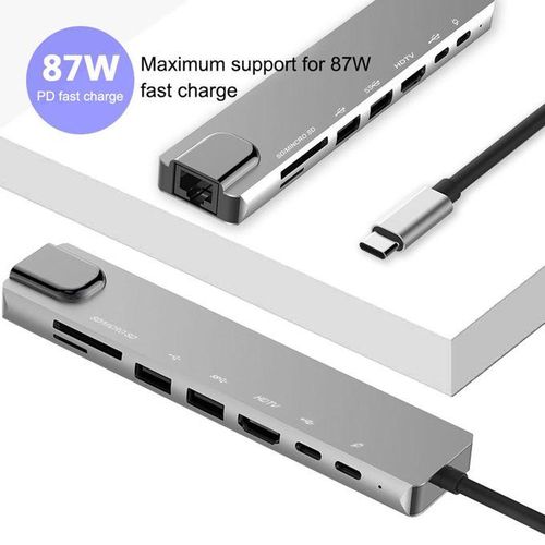 8-IN-1 USB C Hub Type-C Docking Station Multiport Adapter with 4K HD RJ45 Ethernet USB 3.0