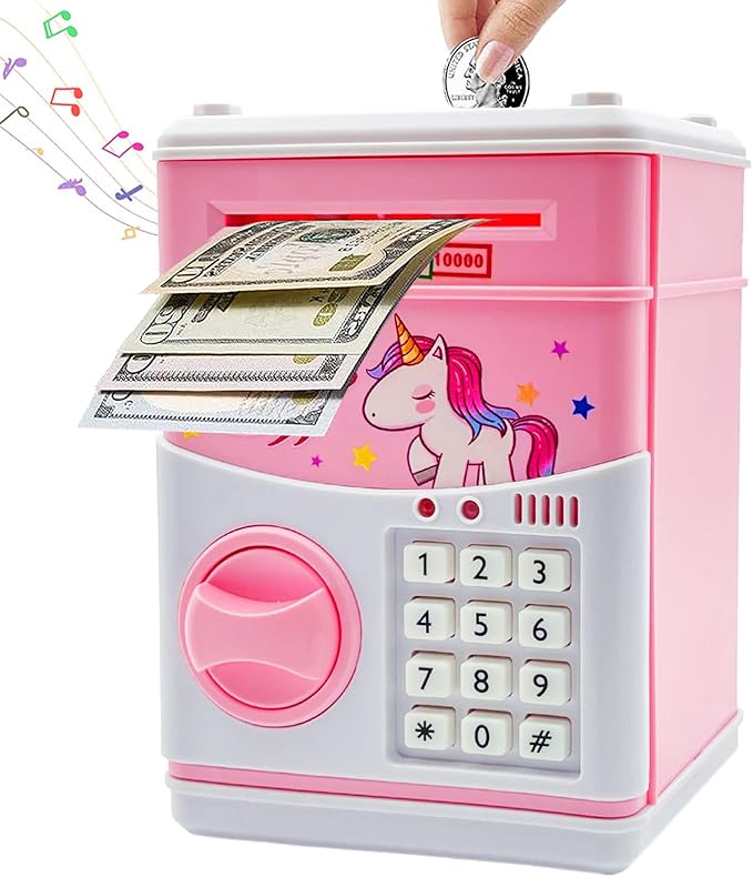 Manual mini kids home bank, Cash Coins Saving Box, ATM Money Boxes,Piggy Bank deposit box Key Lock Piggy bank note Cash Saving Money Box Counter, Mini Safe deposit Box Child Gift size:11*8*7.5cm