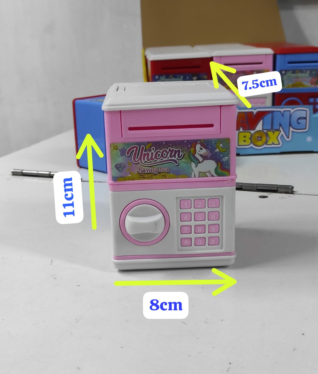 Manual mini kids home bank, Cash Coins Saving Box, ATM Money Boxes,Piggy Bank deposit box Key Lock Piggy bank note Cash Saving Money Box Counter, Mini Safe deposit Box Child Gift size:11*8*7.5cm