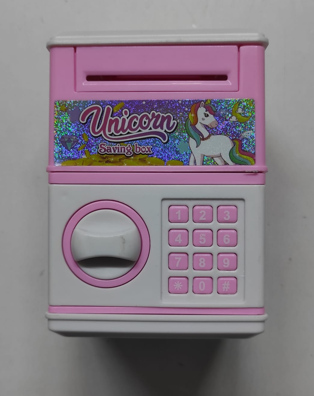 Manual mini kids home bank, Cash Coins Saving Box, ATM Money Boxes,Piggy Bank deposit box Key Lock Piggy bank note Cash Saving Money Box Counter, Mini Safe deposit Box Child Gift size:11*8*7.5cm