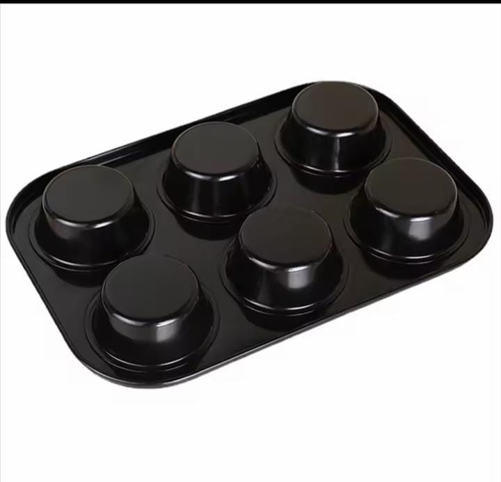 Baking Cupcake Tray Metal 6 Slot Muffin Tray, Black