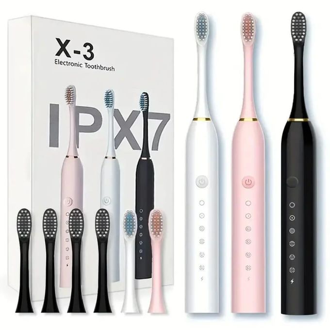 X-3 Sonic Electric Toothbrush, IPX7 Waterproof, Powerful Rechargeable with Replaceable Heads, 6 Cleaning Modes, Advanced Gum Care & Plaque Removal - Pink, kid, Youth, Adults, 1 Count