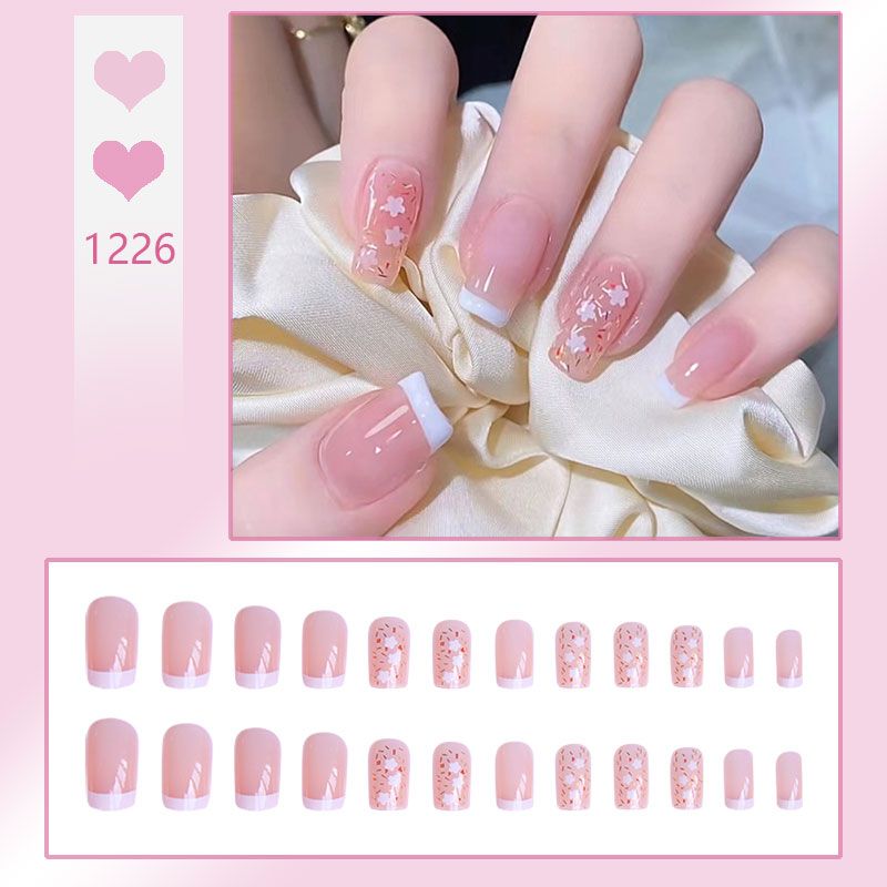 New 24pcs False Nails Set - Reusable Stick-On Nail Tips with Jelly Stickers, Full Coverage, Easy Application, Long-Lasting