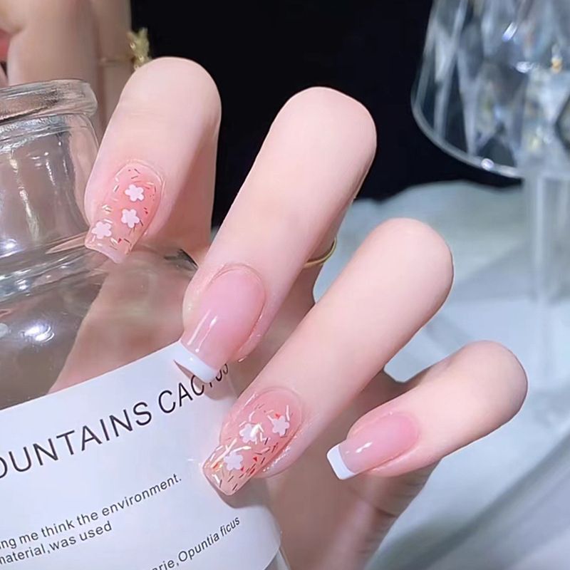 New 24pcs False Nails Set - Reusable Stick-On Nail Tips with Jelly Stickers, Full Coverage, Easy Application, Long-Lasting