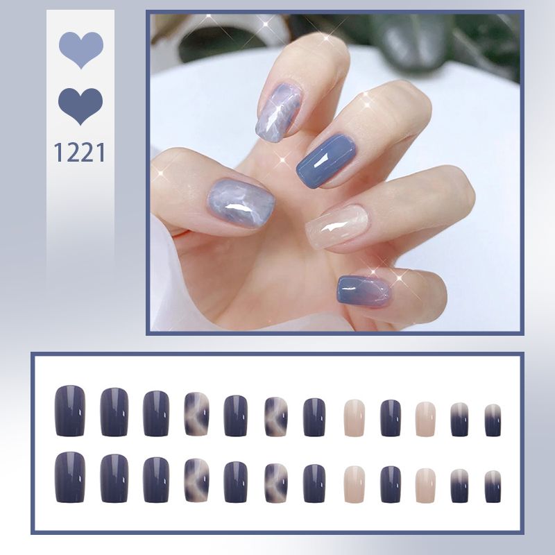 New 24pcs False Nails Set - Reusable Stick-On Nail Tips with Jelly Stickers, Full Coverage, Easy Application, Long-Lasting