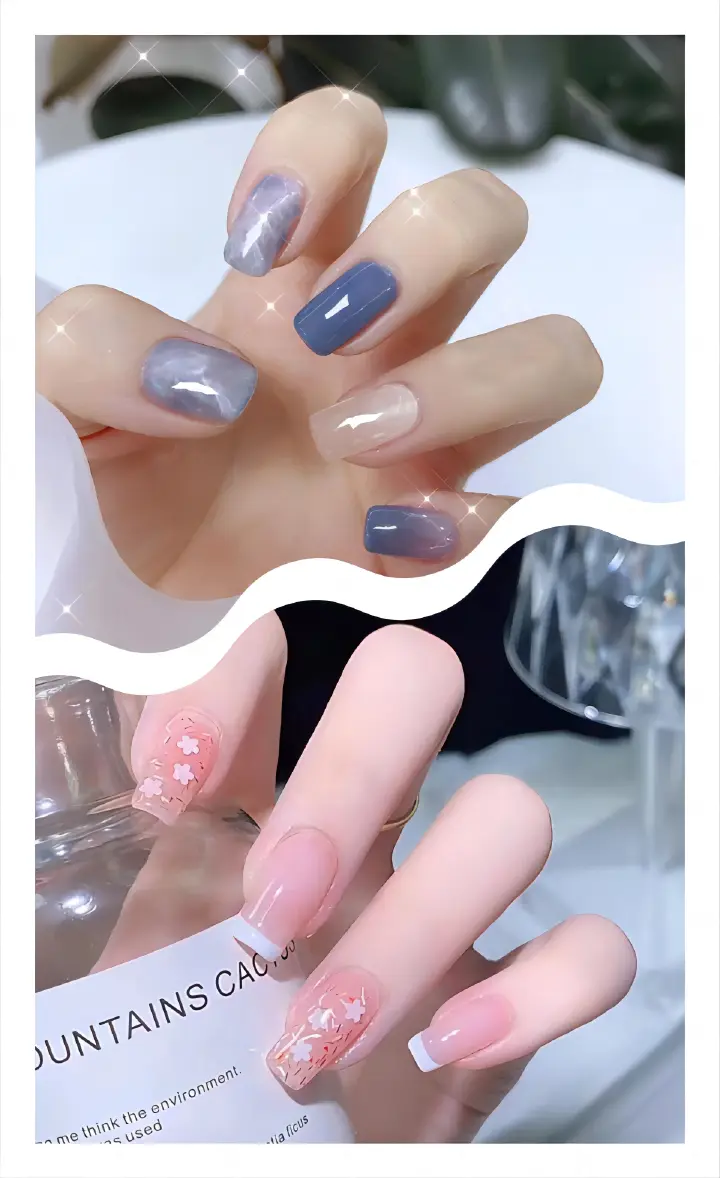 New 24pcs False Nails Set - Reusable Stick-On Nail Tips with Jelly Stickers, Full Coverage, Easy Application, Long-Lasting