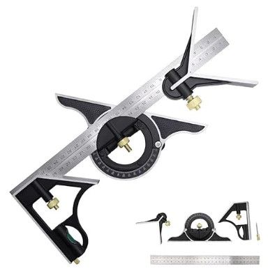 3 In 1 Adjustable Multi Combination Right Angle Ruler 300mm movable Square Angle ruler, Adjustable Sliding Combination Square Square Ruler & Protractor Level Measure Measuring Set