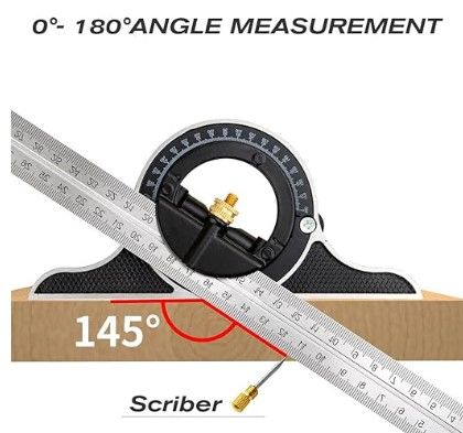 3 In 1 Adjustable Multi Combination Right Angle Ruler 300mm movable Square Angle ruler, Adjustable Sliding Combination Square Square Ruler & Protractor Level Measure Measuring Set