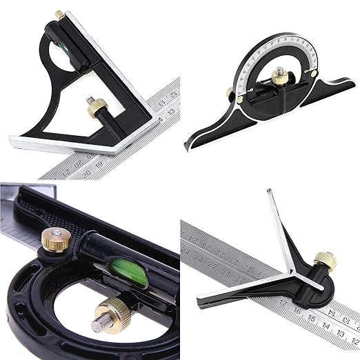 3 In 1 Adjustable Multi Combination Right Angle Ruler 300mm movable Square Angle ruler, Adjustable Sliding Combination Square Square Ruler & Protractor Level Measure Measuring Set