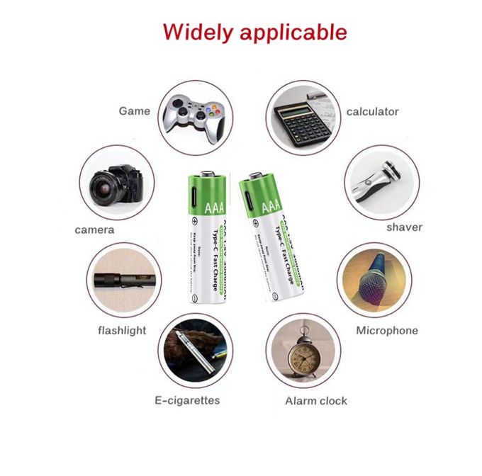 USB Rechargeable Batteries 4pcs (Triple) AAA 1.5V 3000mah Lithium batteries with SUB charging cable with light indicator