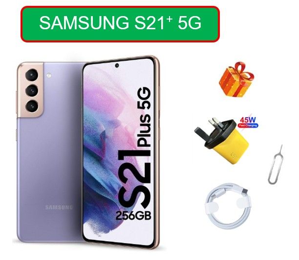 Refurbished Samsung Galaxy S21+ 5G, 256GB, Original Screen, 12MP Camera 4800mAh Battery Phone-DUAL SIM ,UNLOCKED, Free Adapter, fast charging data cable, SIM ejector pin