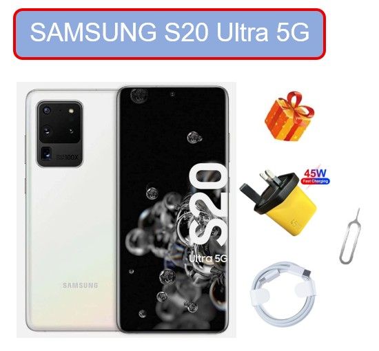 Samsung Galaxy S20 Ultra 5G (128GB, 12GB), Dual SIM, with original screen, 6.9" AMOLED,5000 mAh,  Fully Unlocked, Excellent Condition, Like New ,Plus free Sim Ejector Pin, Fast Charging Cable + Plug