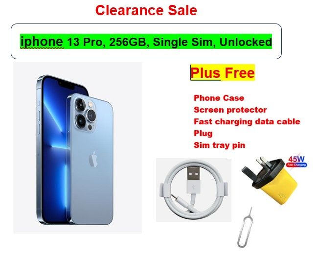 Refurbished Apple iPhone 13 Pro 256GB | Single Sim (Nano + Nano) Unlocked, Original Screen | Free Case, Screen Protector, Fast Charging, Cable Plug | Grade A, Free Sim Slot Pin