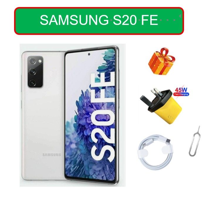 Refurbished Samsung Galaxy S20 FE, 128GB +6GB , DUAL SIM, With Original Screen, G780F/DS 6.5", Octa Core IP68, 4500mAh ,UNLOCKED,  Like New, Free SIM ejector pin, Fast Charging Data Cable, 45W, Plug