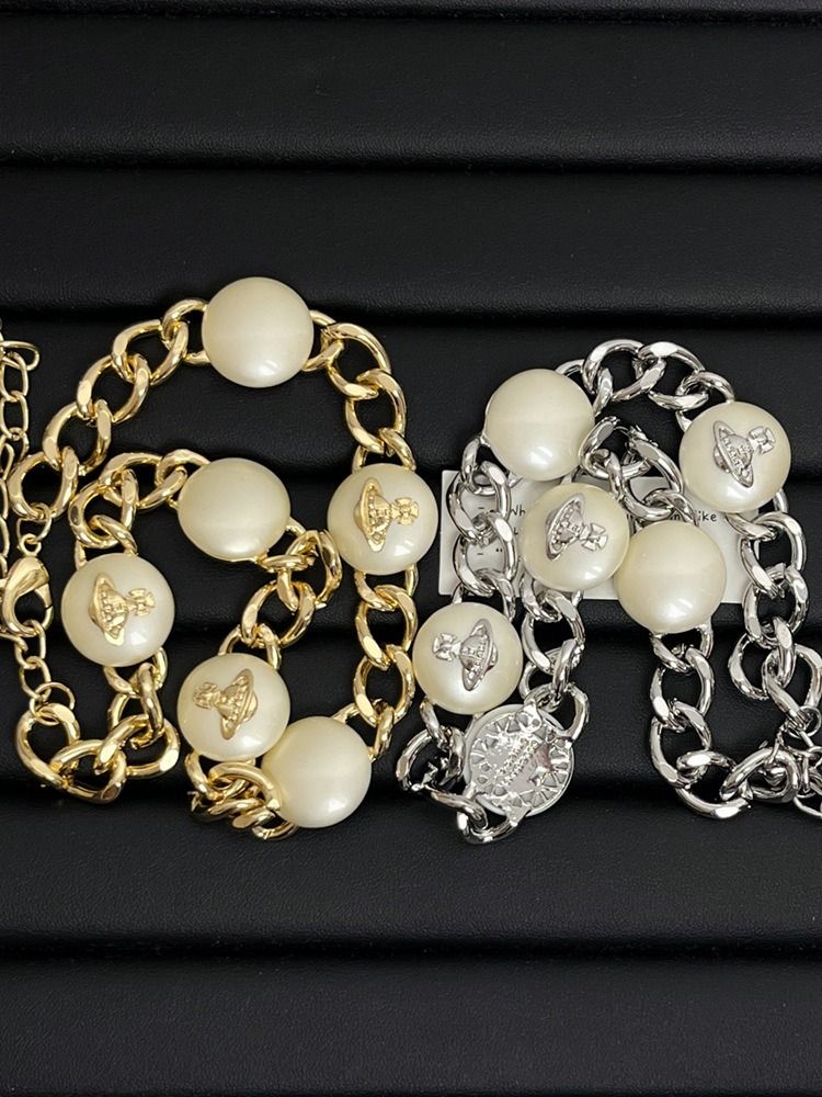 Empress Dowager Saturn big pearl round cake necklace light luxury minority high version heavy industry Cuba thick chain splicing neck chain