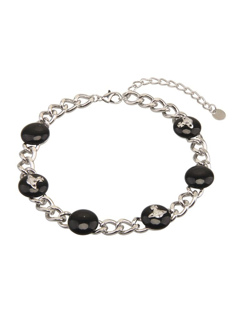 Empress Dowager Saturn big pearl round cake necklace light luxury minority high version heavy industry Cuba thick chain splicing neck chain