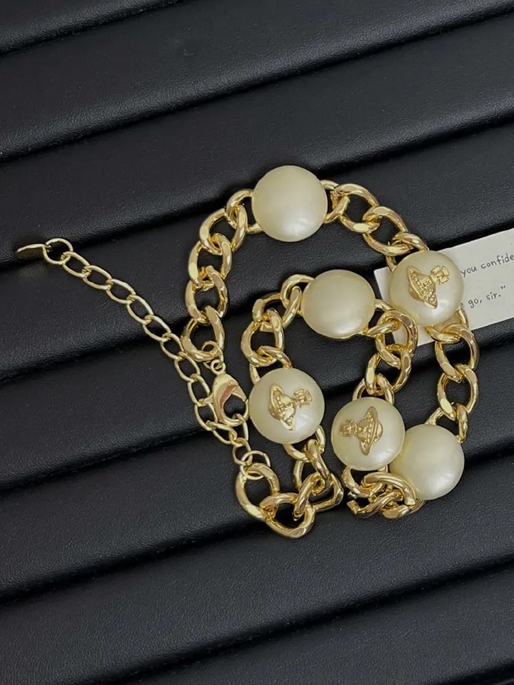 Empress Dowager Saturn big pearl round cake necklace light luxury minority high version heavy industry Cuba thick chain splicing neck chain
