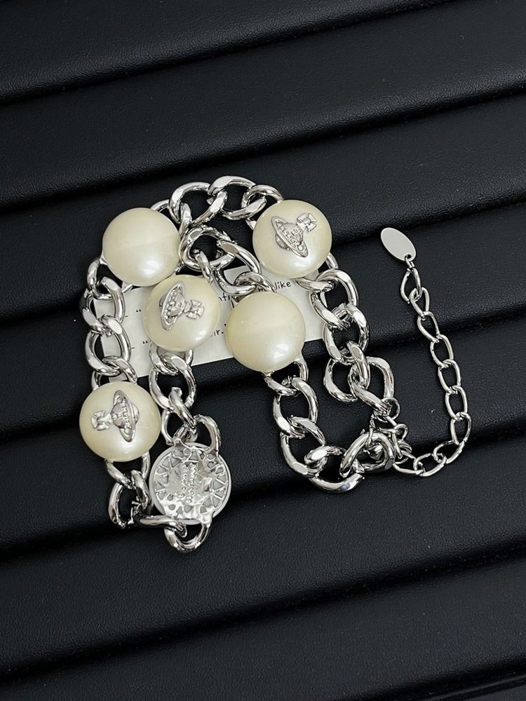 Empress Dowager Saturn big pearl round cake necklace light luxury minority high version heavy industry Cuba thick chain splicing neck chain