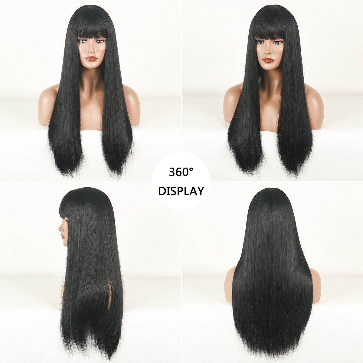 African Popular Fashion Net Red Wig Full Hair Type Female Long Straight hair chemical fiber simulation hair whole top false black long straight natural hair