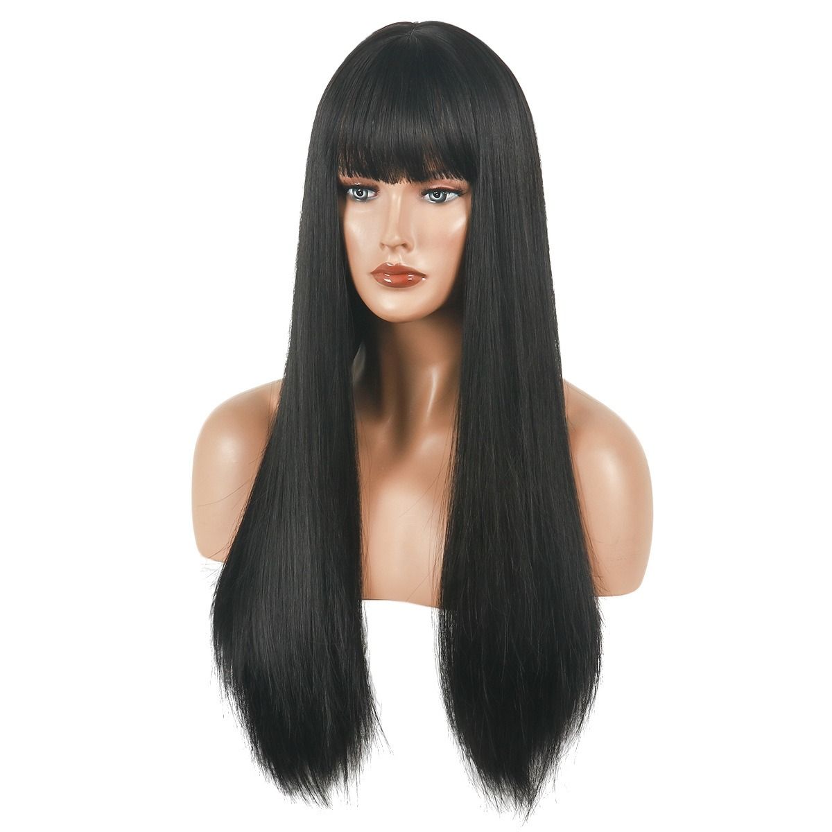 African Popular Fashion Net Red Wig Full Hair Type Female Long Straight hair chemical fiber simulation hair whole top false black long straight natural hair