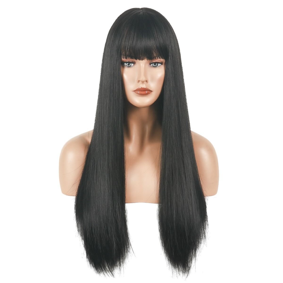 African Popular Fashion Net Red Wig Full Hair Type Female Long Straight hair chemical fiber simulation hair whole top false black long straight natural hair