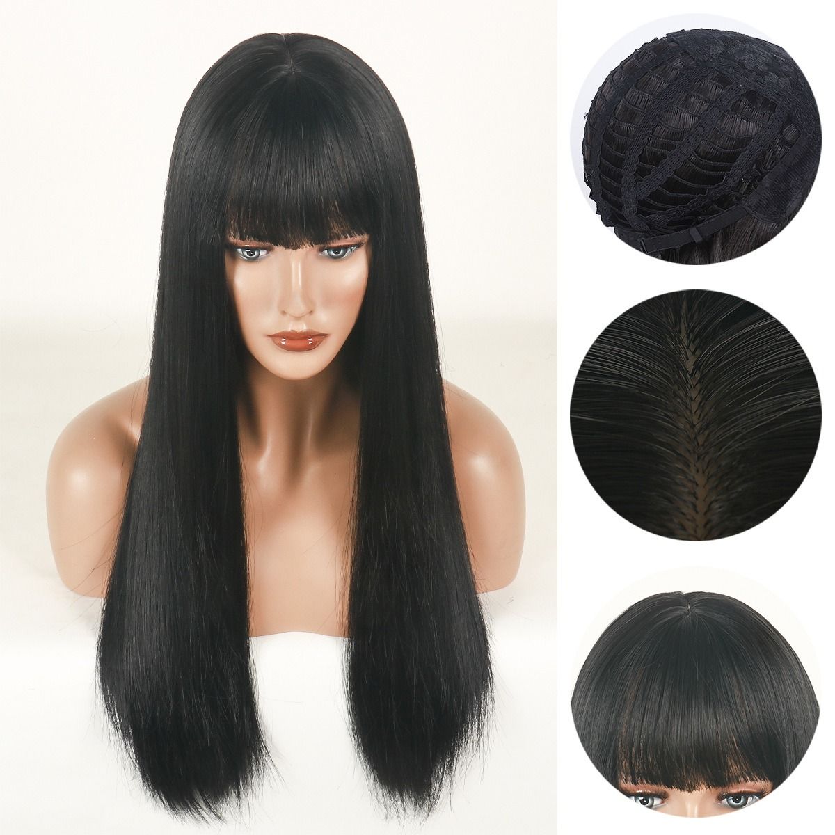 African Popular Fashion Net Red Wig Full Hair Type Female Long Straight hair chemical fiber simulation hair whole top false black long straight natural hair