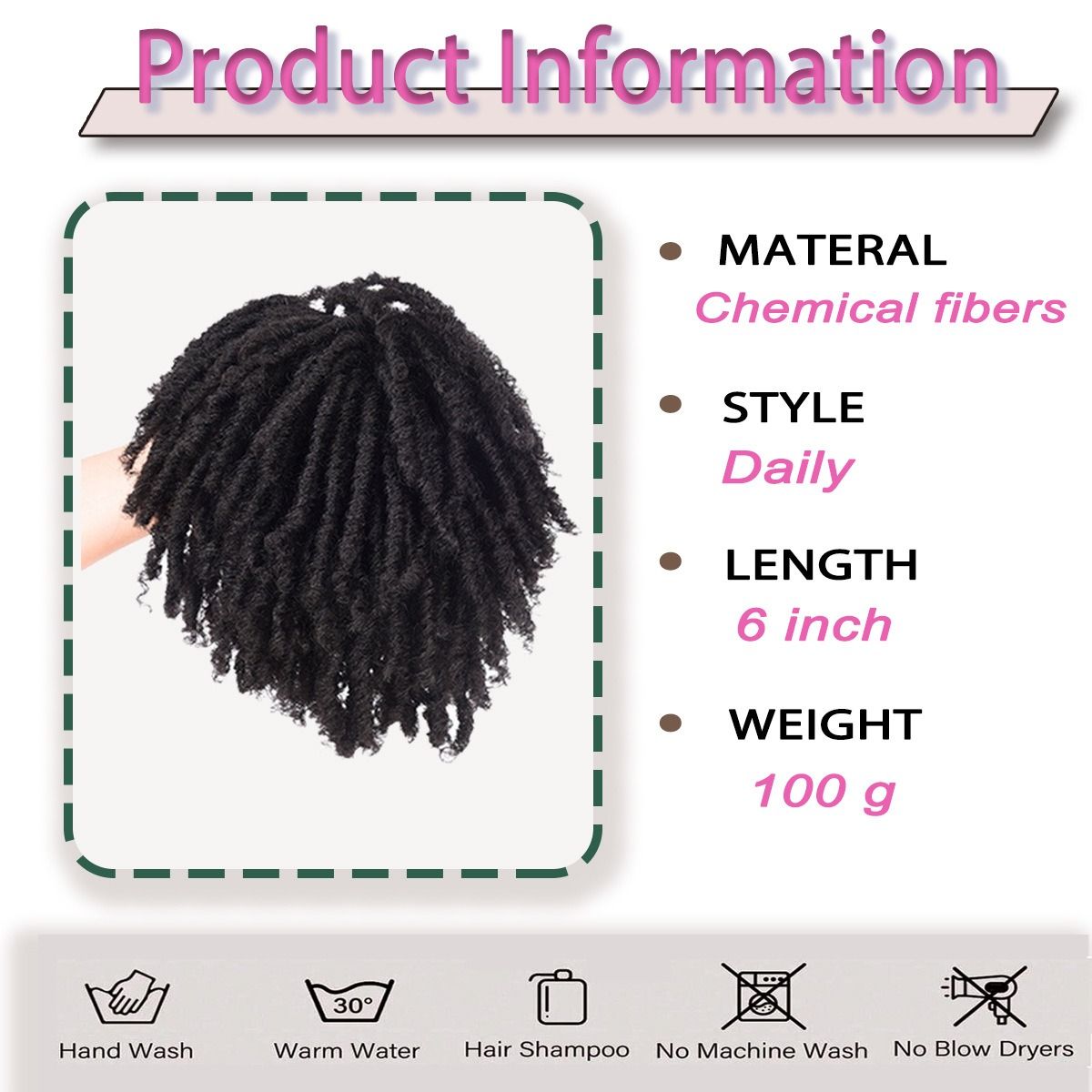2024 African Fashion Dreads 6 inch Curly Hair Wig Spiral Fiber Spiral Mesh Dreadlocks Braided Hair