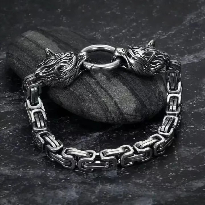 Cross-border titanium steel thick manual chain men's stainless steel king Wolf titanium steel bracelet back shape imperial bracelet