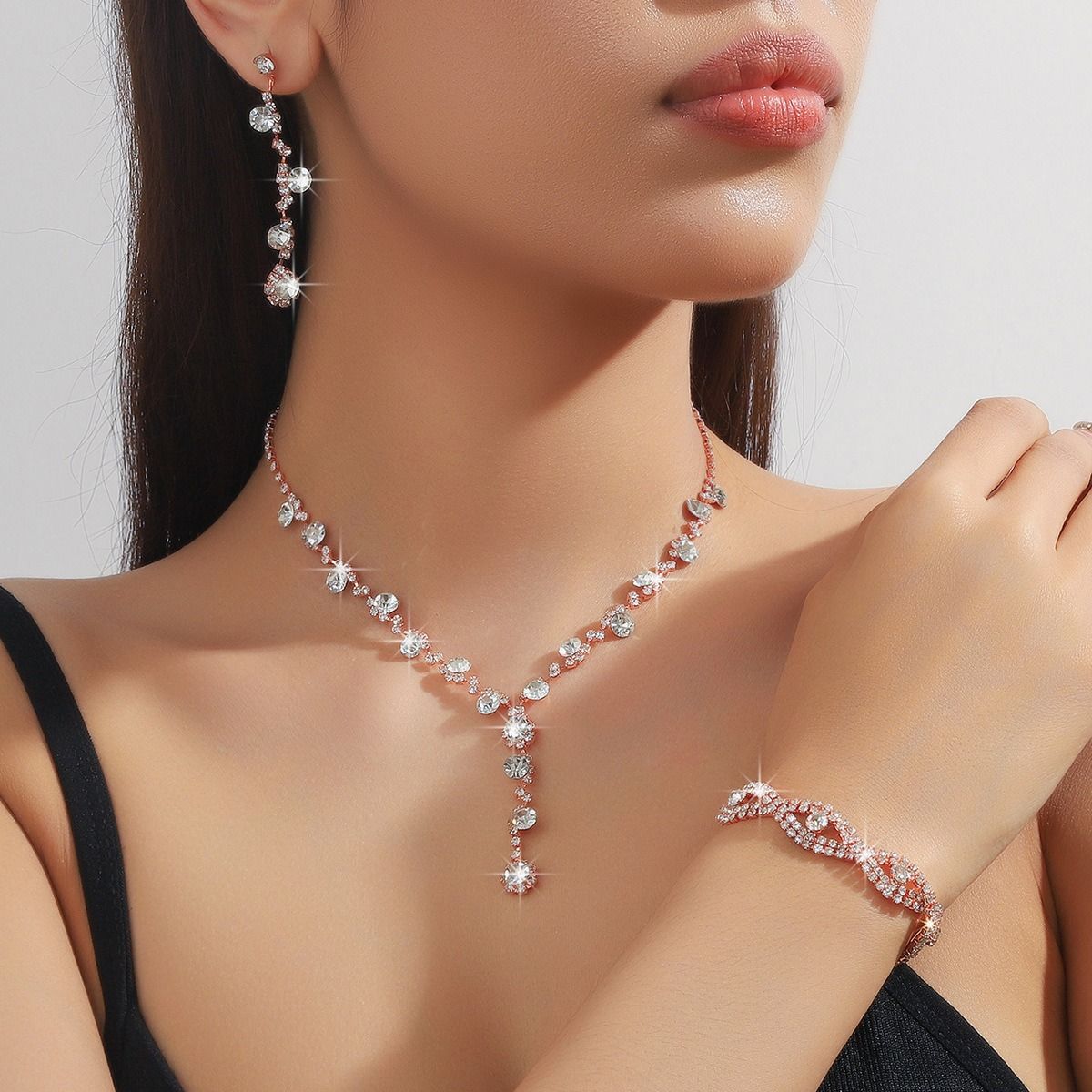 Bridal accessories Necklace Bracelet earrings four-piece set/three-piece set/two-piece set Niche high-end fashion commuter jewelry set dress all matching jewelry