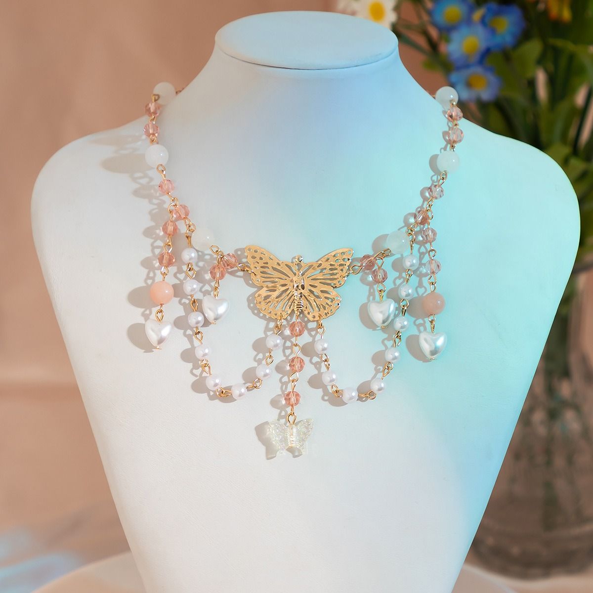 African cross-border multi-style accessories Fresh sweet pastoral design sense Pearl Sweet cool y2k Butterfly choker summer Dopamine necklace women