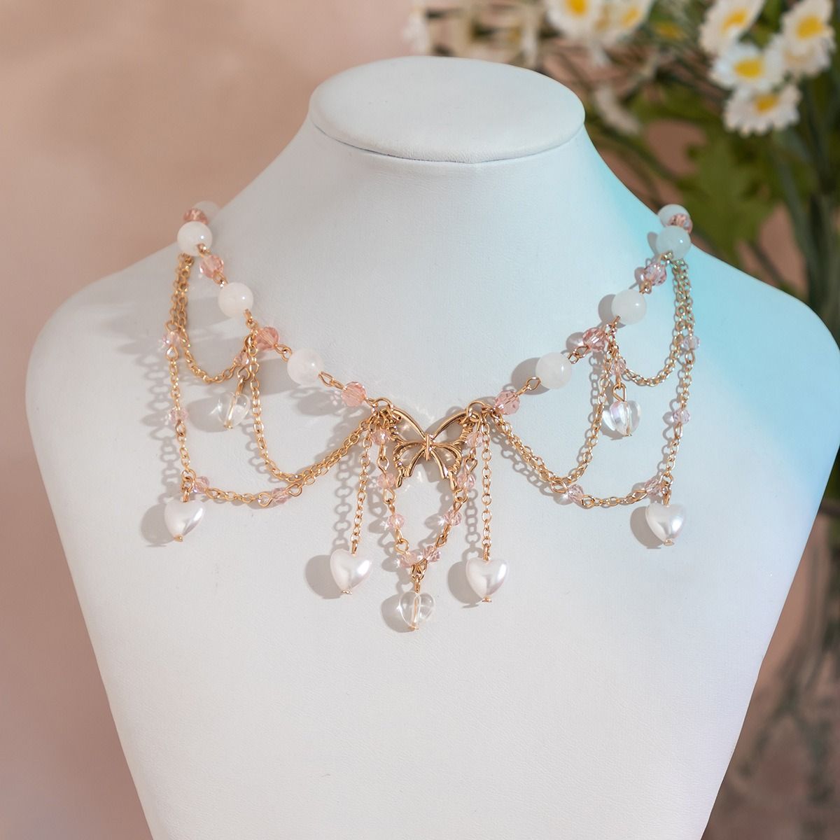 African cross-border multi-style accessories Fresh sweet pastoral design sense Pearl Sweet cool y2k Butterfly choker summer Dopamine necklace women