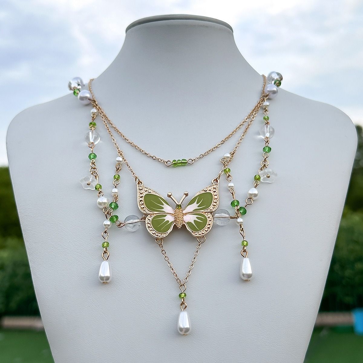 African cross-border multi-style accessories Fresh sweet pastoral design sense Pearl Sweet cool y2k Butterfly choker summer Dopamine necklace women