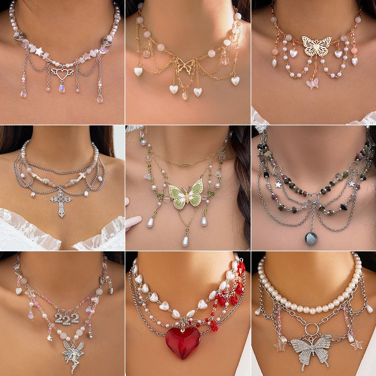 African cross-border multi-style accessories Fresh sweet pastoral design sense Pearl Sweet cool y2k Butterfly choker summer Dopamine necklace women