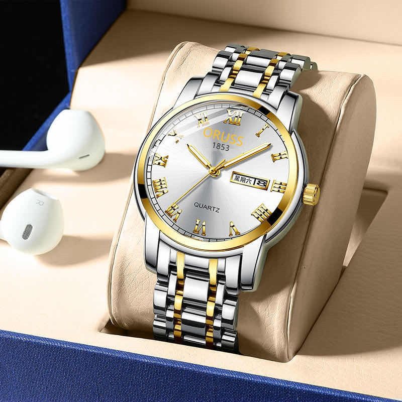 Swiss Brand Fully Automatic Movement Watch Men's Calendar Night Glow Non Mechanical Korean Version Steel Watch Business Leisure Sports Watch Men's Watch