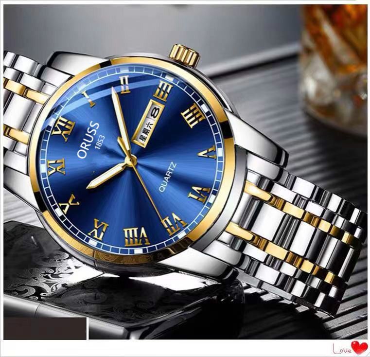 Swiss Brand Fully Automatic Movement Watch Men's Calendar Night Glow Non Mechanical Korean Version Steel Watch Business Leisure Sports Watch Men's Watch