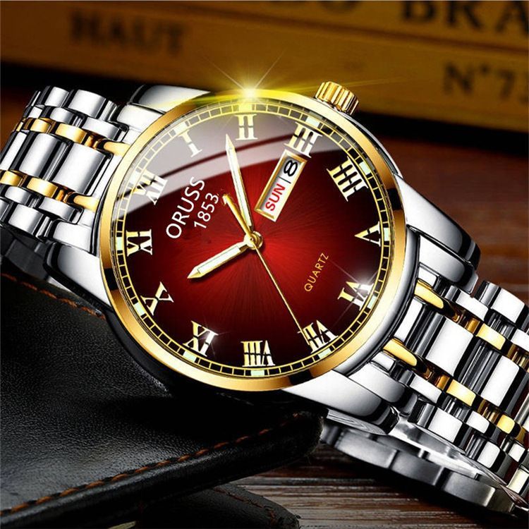 Swiss Brand Fully Automatic Movement Watch Men's Calendar Night Glow Non Mechanical Korean Version Steel Watch Business Leisure Sports Watch Men's Watch
