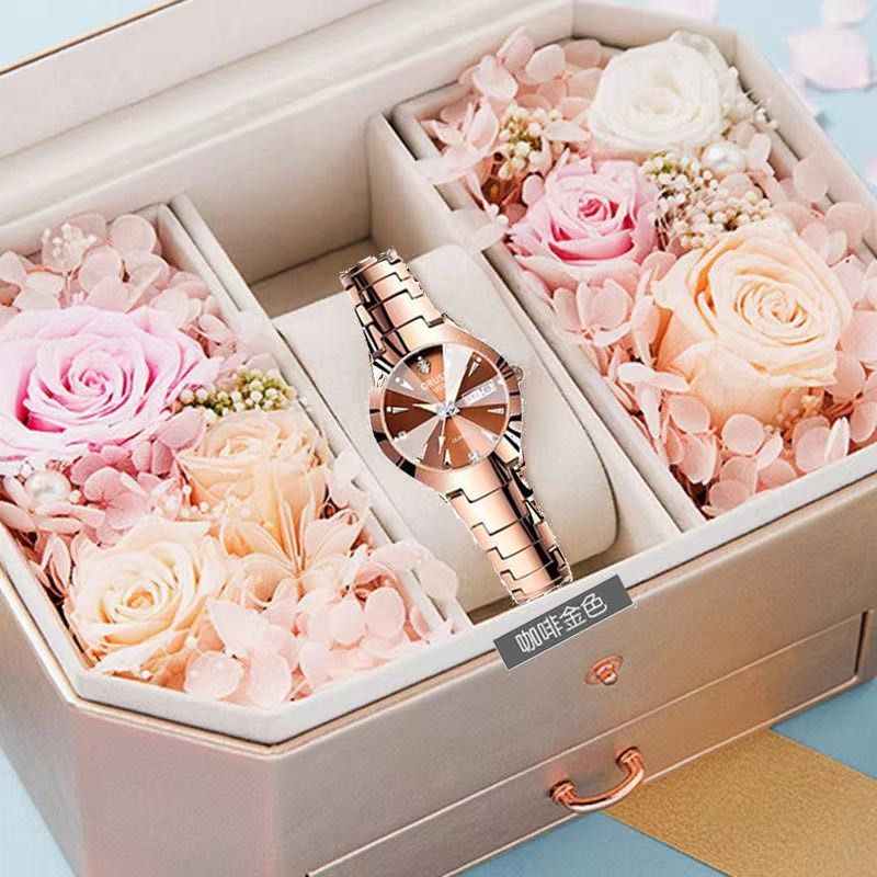Popular High Quality 30M Waterproof Steel Band Calendar Women Watches Luminous Business Women's Date Watches Lovers' Ladies Leisure Metal  Watches Lovers Girlfriends Wife's Birthday Gift Date Waches