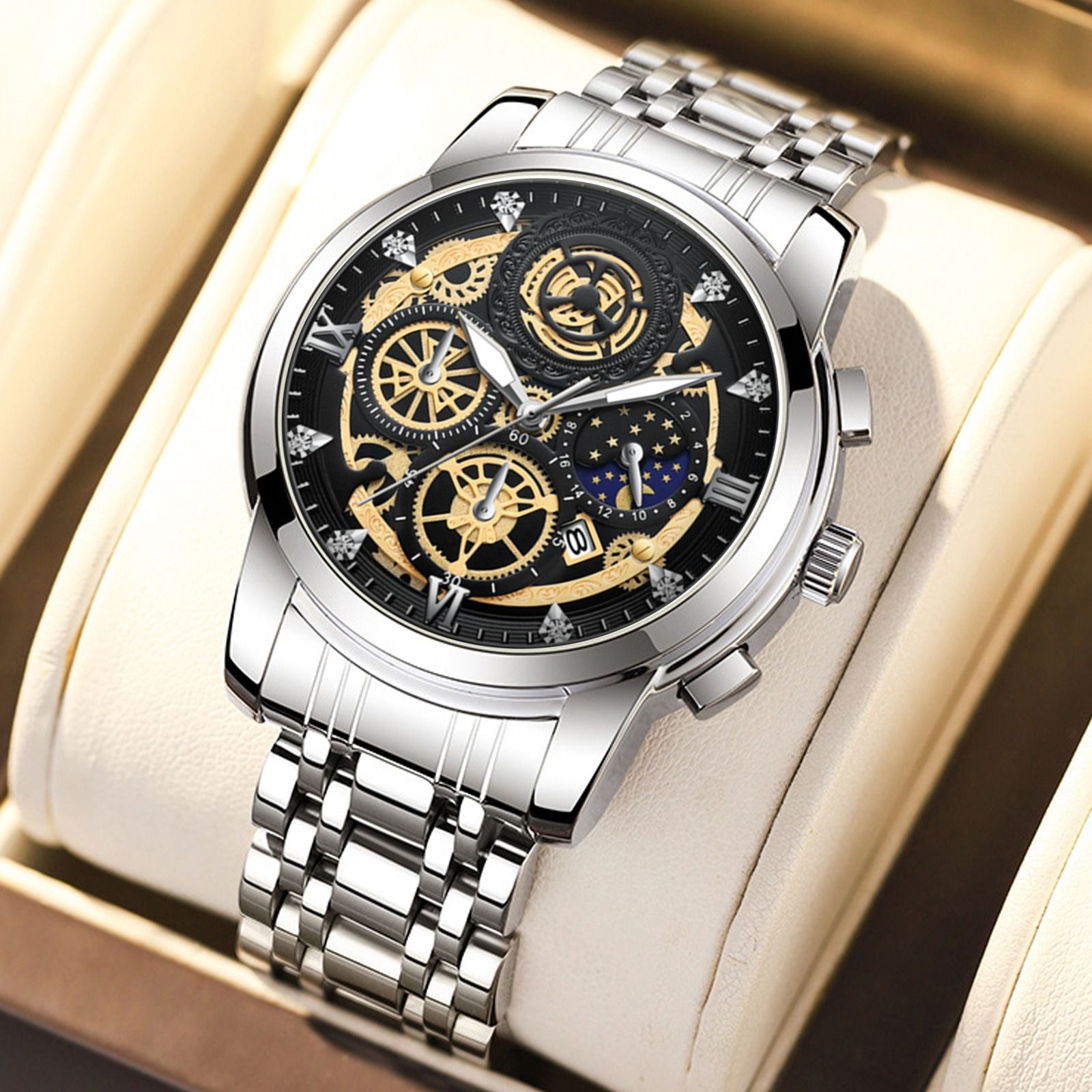 2024 Africa New 30m Waterproof Binbang Men's Quartz Watch Hollow Concept Waterproof Shrimp Multi-functional Watch Exquisite Coating Process Fine Polishing Details Design Comfortable Stylish