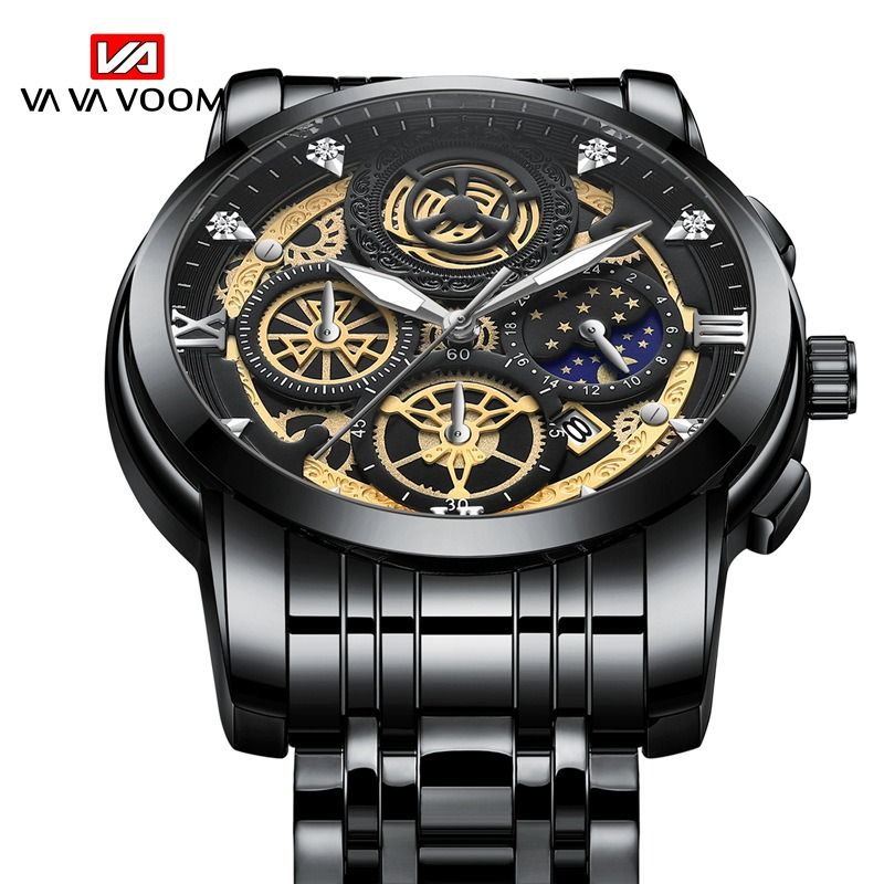 2024 Africa New 30m Waterproof Binbang Men's Quartz Watch Hollow Concept Waterproof Shrimp Multi-functional Watch Exquisite Coating Process Fine Polishing Details Design Comfortable Stylish