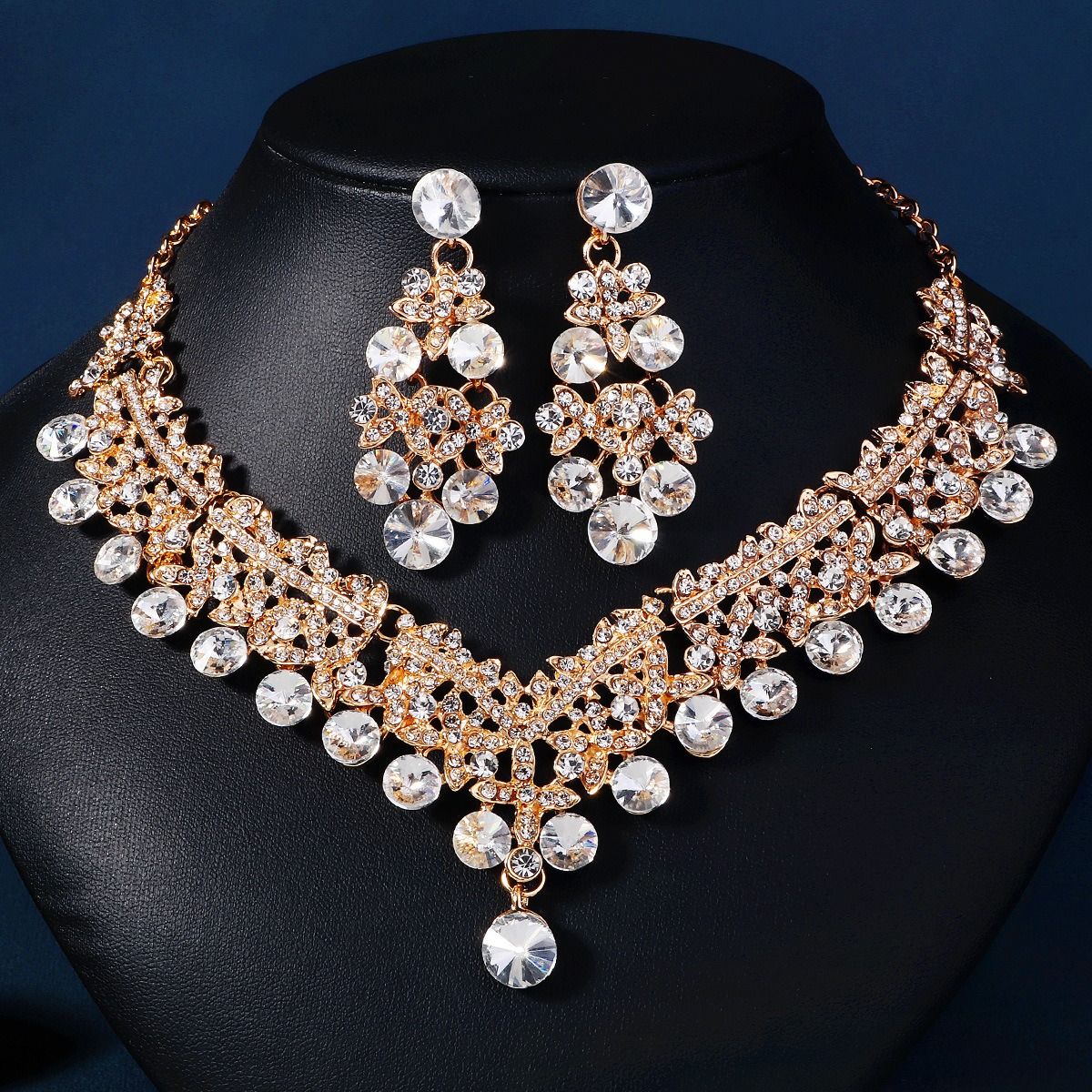 African Bridal Jewelry Three-piece Fashion Commuter Haute Couture Ball Wedding Jewelry Alloy Diamond Crown Necklace Earrings Wedding Jewelry Bridal set