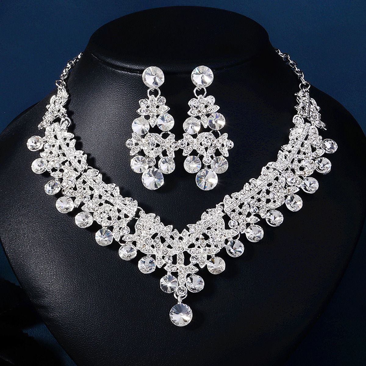 African Bridal Jewelry Three-piece Fashion Commuter Haute Couture Ball Wedding Jewelry Alloy Diamond Crown Necklace Earrings Wedding Jewelry Bridal set