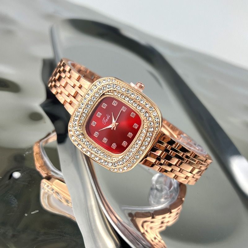 2024Fashion Ladies New Version Hot Selling Diamonds Inlaid Personalized Square Small Green Metal Retro Watches Colored Crystal Women's Girl Students Dress Decoration Watches