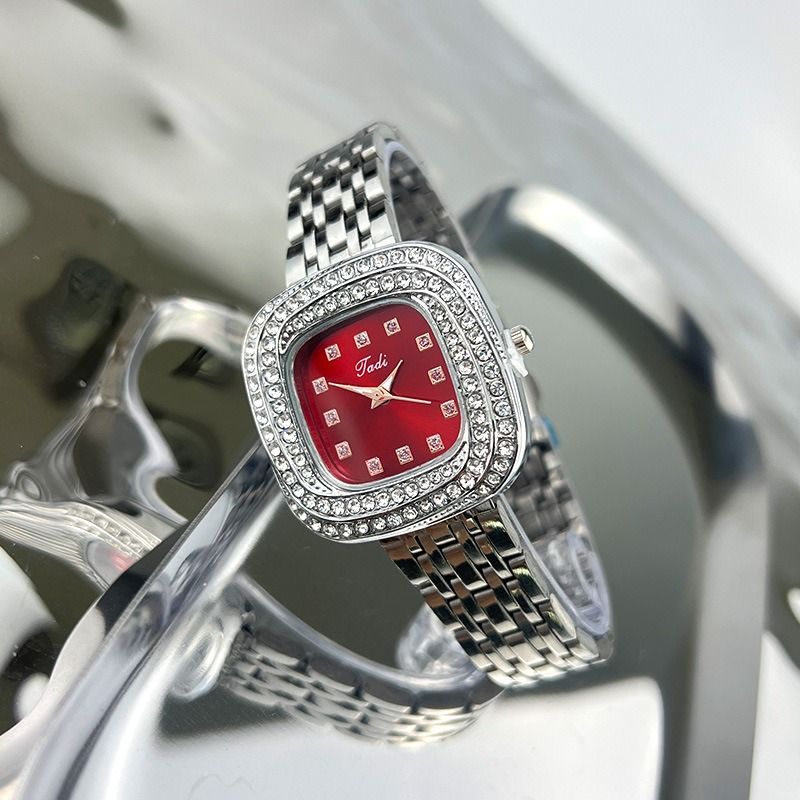 2024Fashion Ladies New Version Hot Selling Diamonds Inlaid Personalized Square Small Green Metal Retro Watches Colored Crystal Women's Girl Students Dress Decoration Watches